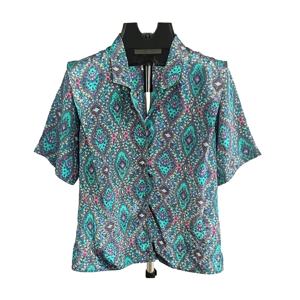 Notations Vintage 90s Satin Short-Sleeve Shirt - Medium 8